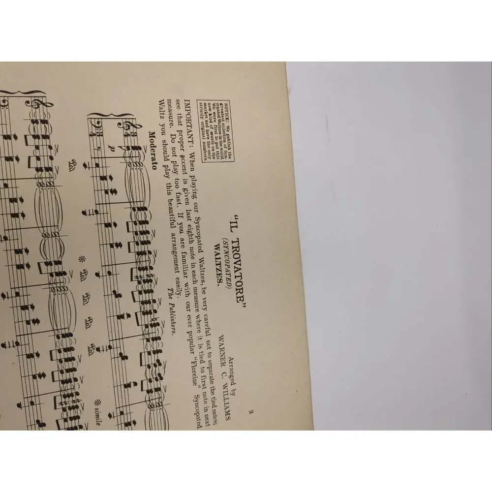 1912 Syncopated Waltz Arrangement‎ of IL Trovatore Sheet Music